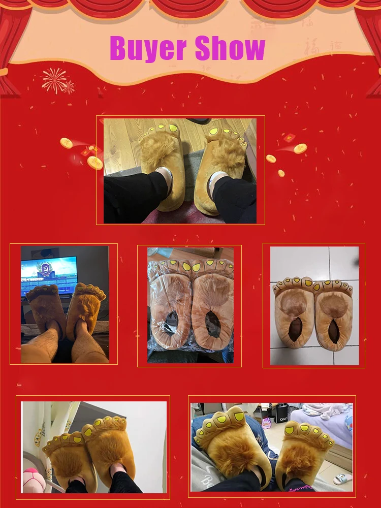 

Male Furry Bigfoot Slippers Men Chunky Animal Paw Shoes Unisex Size 36-45 Female Wild Adventure Fur Slides Man Home Slippers