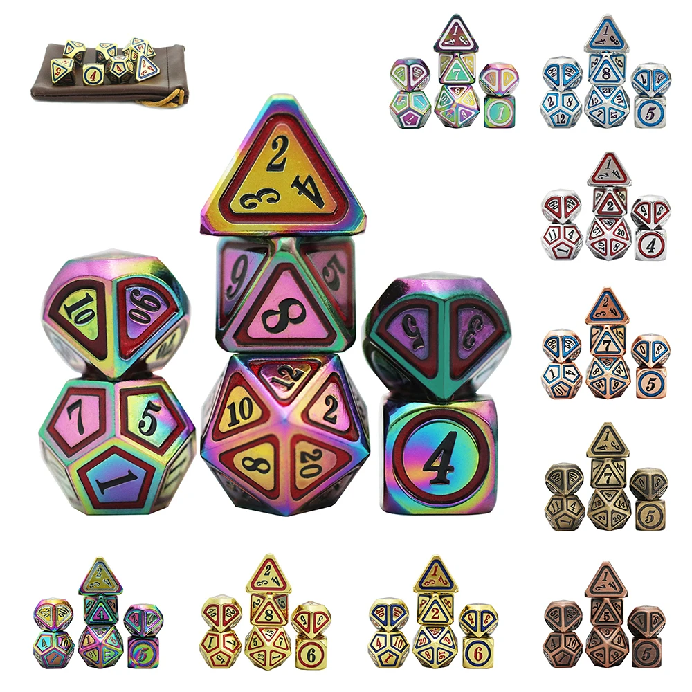7 штук Металлический Набор кубиков игра DND многогранный с сумкой для хранения