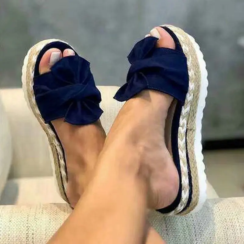 Women Bowknot Slippers 2024 Summer Casual Beach Muffin Slip On Platform Ladies Sandals Dress Party Peep Toe Female