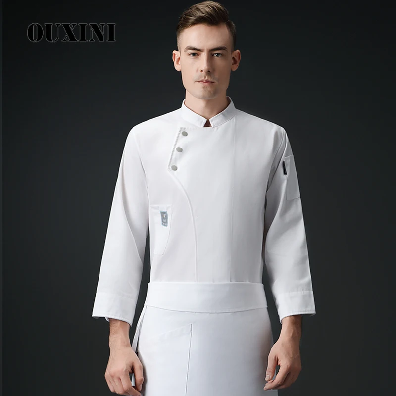 Gray Chef Jacket Long Sleeves Restaurant Uniform Women and Men Kitchen Catering Black Cook Clothes Bakery Overalls | Тематическая