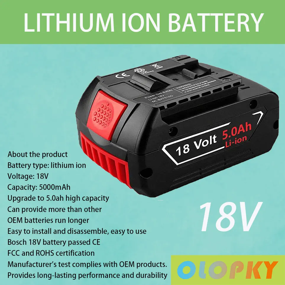 

Сменный аккумулятор на 5000 мА · ч для Bosch, 18 в, 619 г, 610 г, Беспроводной литий-ионный аккумулятор для электроинструмента