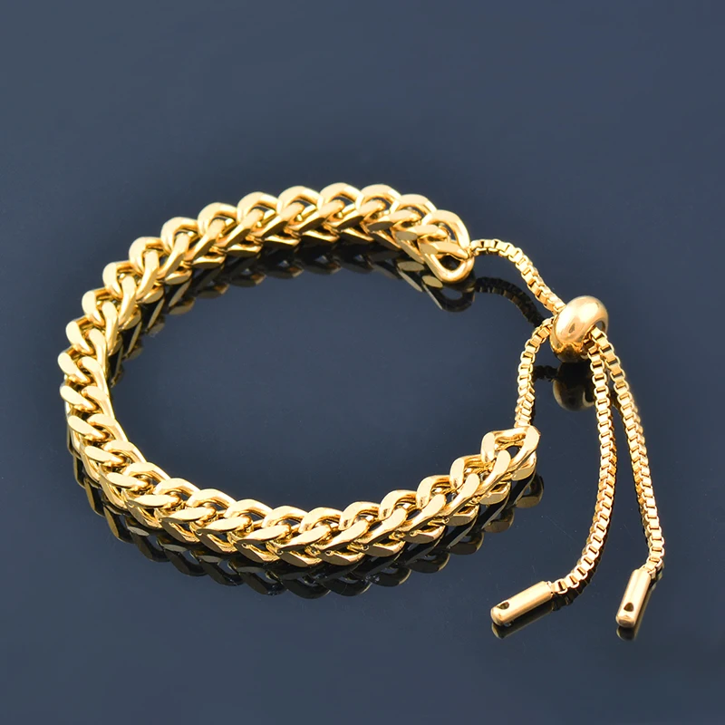 

SINLEERY Fashion Cuba Stainless Steel Link Chain Bracelets For Men Adjustable Couple Banglet Jewelry Gift SL135 SSK