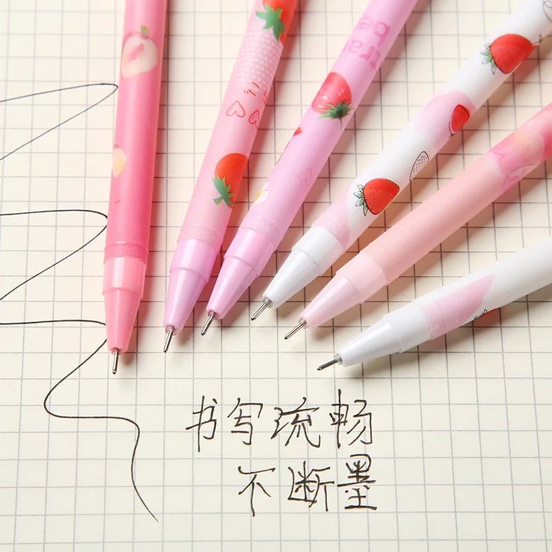 

2pcs /lot Sweet Strawberry Peach Writing Gel Pen Rollerball Pen 0.5mm Black Ink