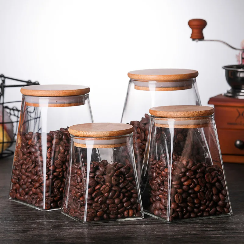

Wooden Lid Glass Jar Coffee Jar Tea Jar sugar jar glass container candy jar Snack jars Storage Container Kitchen Container Cover
