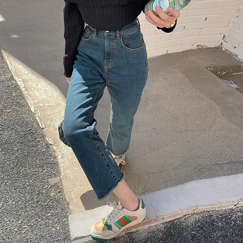 

Korean Chic Spring Pants Thickened Frosted High Waist Skinny Jeans Washed Raw Edges Rachel