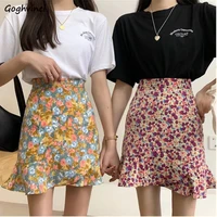 mini skirts women floral high waist sweet retro leisure korean style fresh trendy a line all match ladies female newly summer