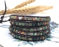 natural printed agate multilayer handwoven leather wrapped bracelet for women jewelry