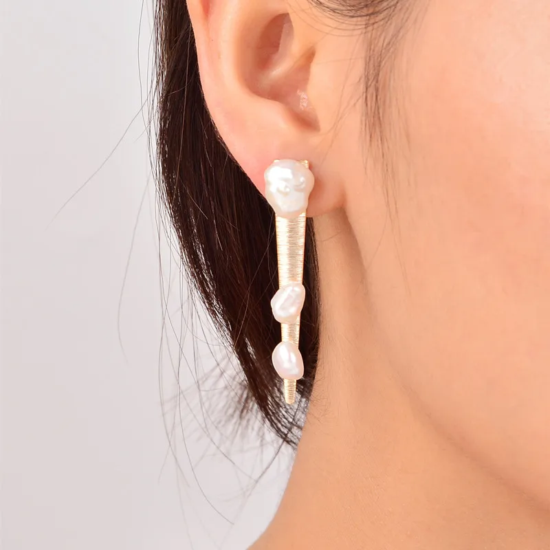 

Sl Oksana Handmade 14k Gold Plate Brass Natural Irregular Baroque Pearl Drop Earrings Stud Popular Fashion Jewelry Women Gift