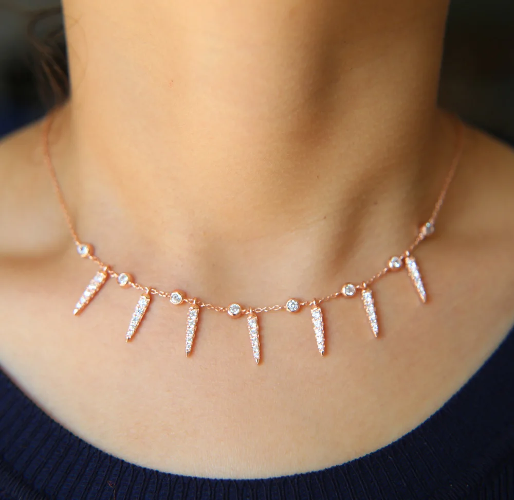Тонкая цепочка Collier 925 пробы изысканный чокер ожерелье изящный 33 + 7 см Sparking Aaa Cz