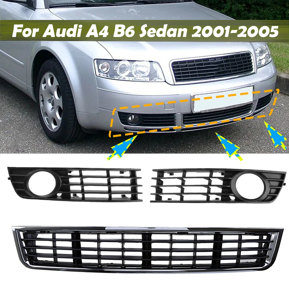 

3 шт., передний и нижний бамперы для Audi A4 B6 Sedan 2001 2002 2003 2004 2005