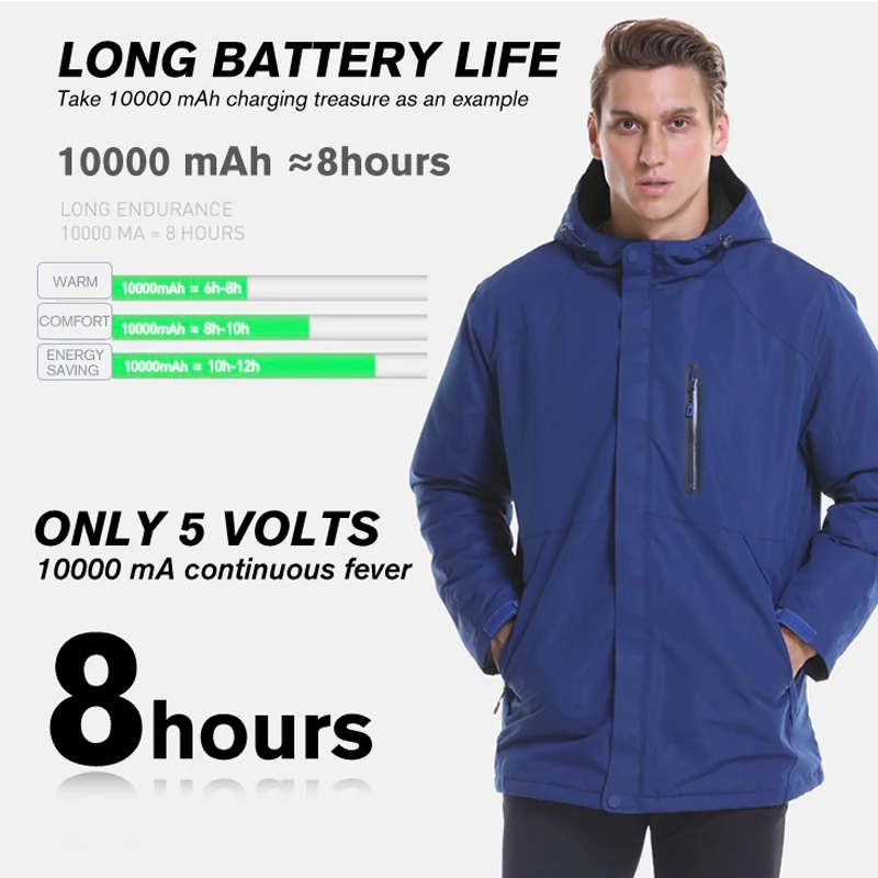 PARATAGO зимняя мужская теплая куртка с подогревом USB Батарея куртки ветрозащитная
