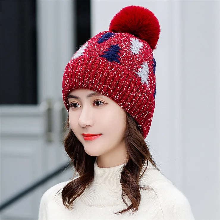 wine red hat Женский комплект из 2 предметов, новая зимняя шапка и шарф, комплект для девочек, бархатная Толстая теплая шапка, женская зимняя повседневная ветрозащитная вязаная шапка - Цвет: wine red hat