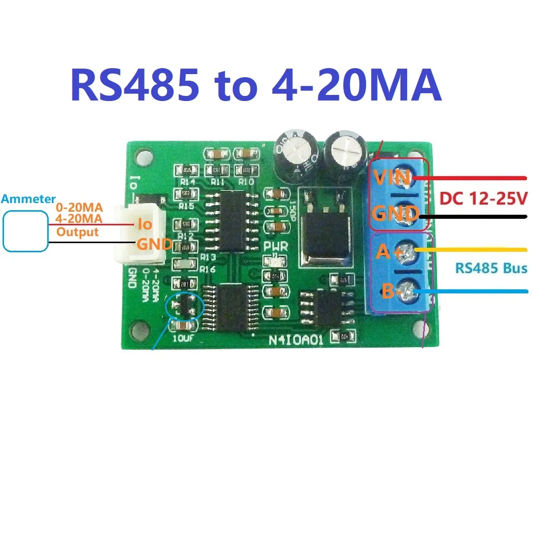DC 12 В RS485 до 4-20мА 0-20мА генератор сигналов тока DAC преобразователь модуль Modbus RTU для ПЛК измерительных инструментов