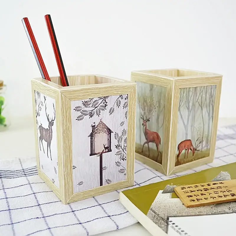 Nordic Handmade Wooden Simple Creative Fashion Pen Container Hipster Girls' Office Desktop Storage Box Pen Holder