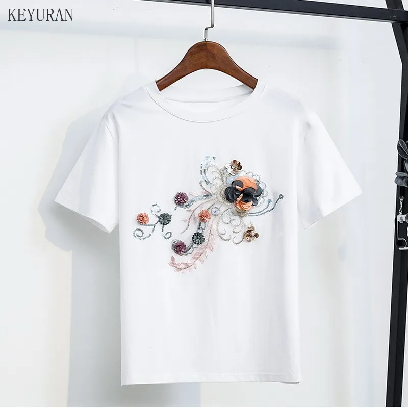 Женский Повседневный костюм из двух предметов свободная белая футболка и шорты джинсовой ткани с вышивкой