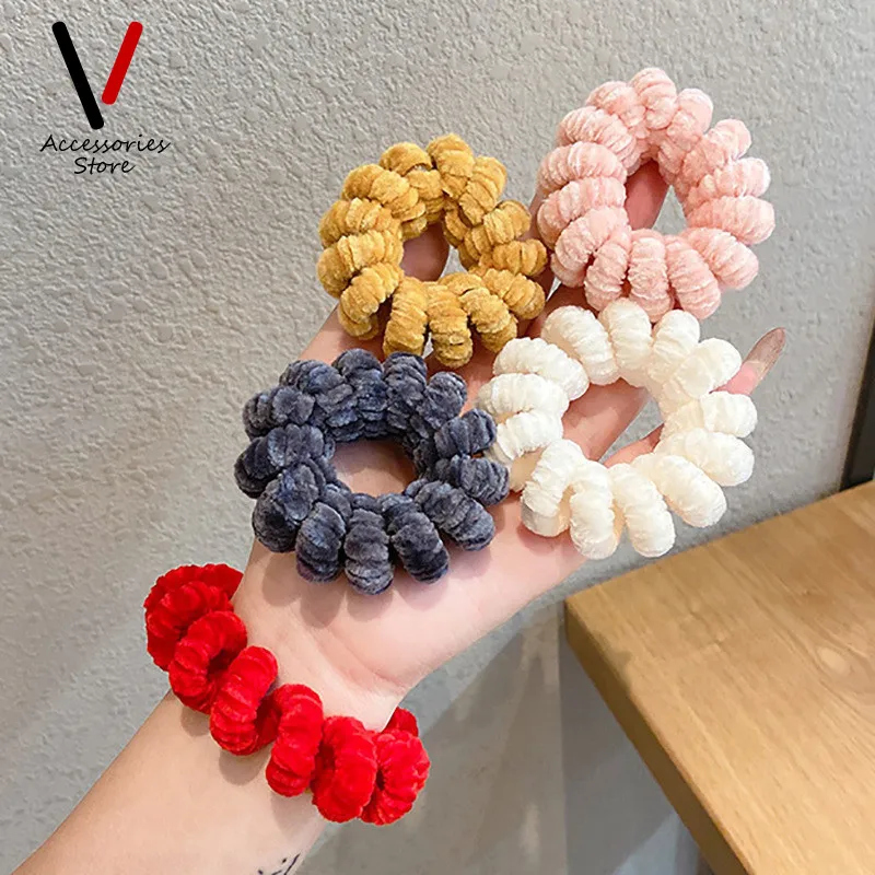 

Autumn and Winter Plush Telephone Cord Head Rope Circle Large Size Spiral Shape Rubber Band Furry Chenille Elastic Hair Bands