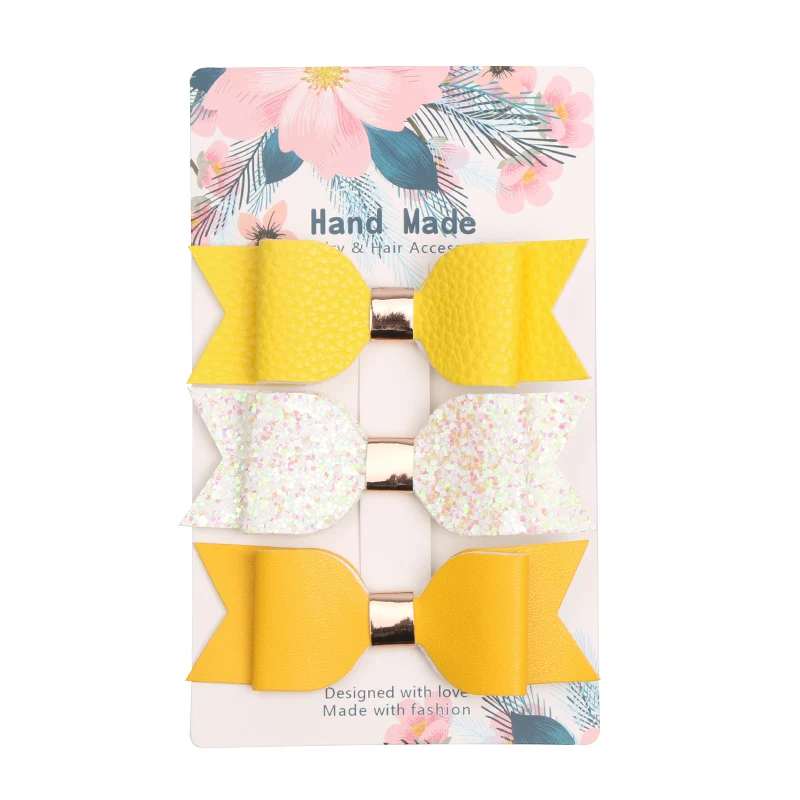MeryYuer Kids Girls Hair Bow Clip Children Leather Hairpin Glitter Felt Clips 3pcs Set Accessories | Детская одежда и обувь