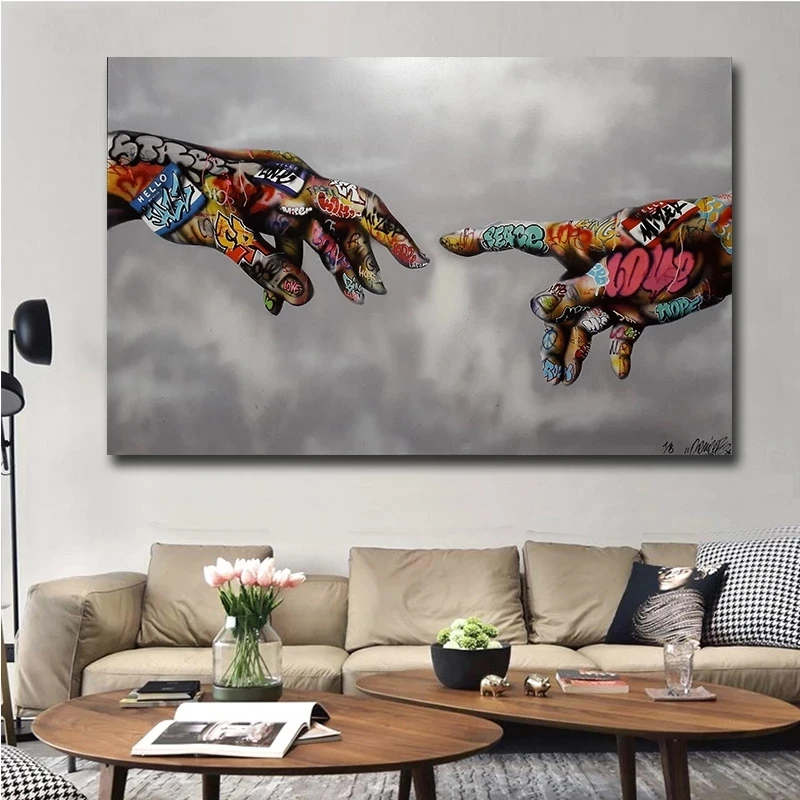 

Classical Famous Hands Creation of Adam Canvas Paintings Reproductions Canvas Wall Art Pictures for Home Living Room Decoration