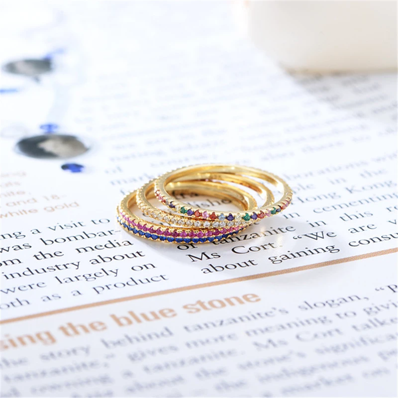 Тонкое Золотое кольцо из стерлингового серебра 925 пробы с микрозакрепкой cz