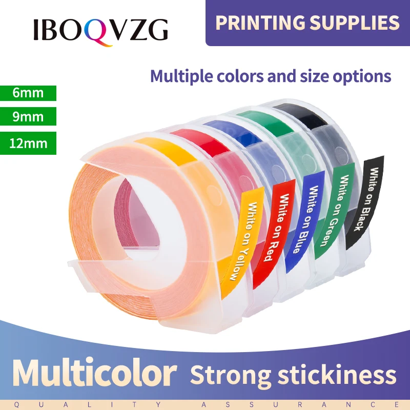 

IBOQVZG 1Roll 6/9/12mm 3D Embossing PVC Label Tapes Compatible for Dymo 1610 1880 12965 Manual Label printers for Motex E101