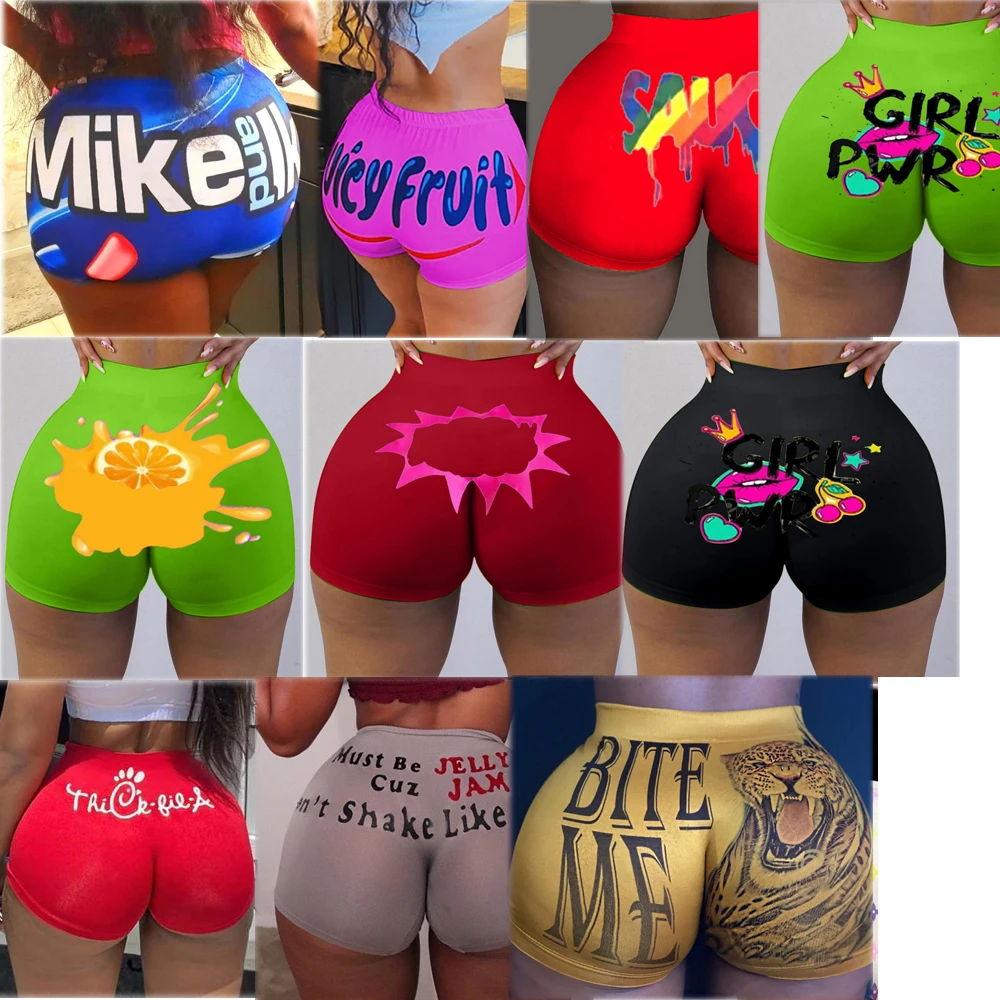 

Шорты женские с надписью и фруктами, спортивные короткие штаны для бега и тренировок, пикантные женские облегающие для фитнеса, на лето