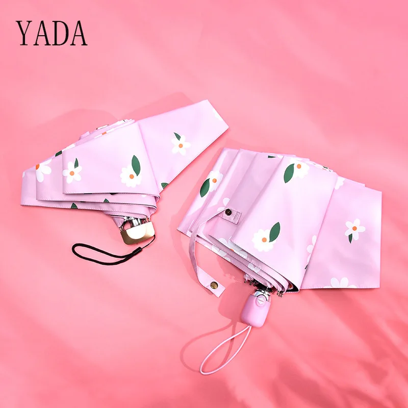 

YADA 2020 ins green leaf automatic Umbrella For Women Folding mini flower Umbrellas Floral Waterproof Anti-UV Umbrella YS200063