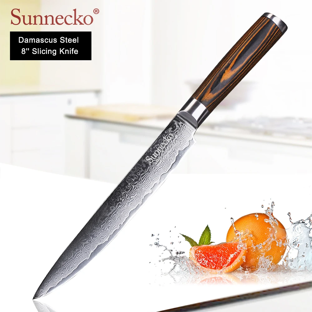 SUNNECKO Damascus Chef Santoku Paring knife Steel Japanese VG10 Blade kitchen knives Pakka Wood Handle Sharp Meat Fruit Cutter  Дом и