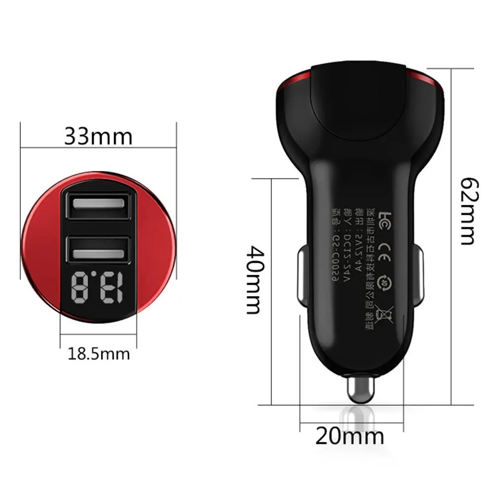 5V 2.4A устройство для автомобиля с двумя портами USB Зарядное цифровой Дисплей