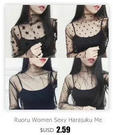 Ruoru размера плюс 3XL сетчатый топ, футболка в сеточку, Femme, открытая сетчатая укороченная футболка с длинным рукавом, тонкий прозрачный женский топ, клубная одежда