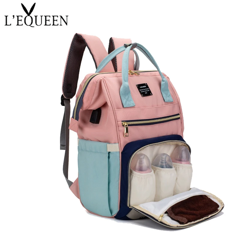 LEQUEEN Mummy Bag USB Multifunction Mass Diaper Backpack Mother's Travel Stroller Large-Capacity Nappy Organizer | Мать и ребенок
