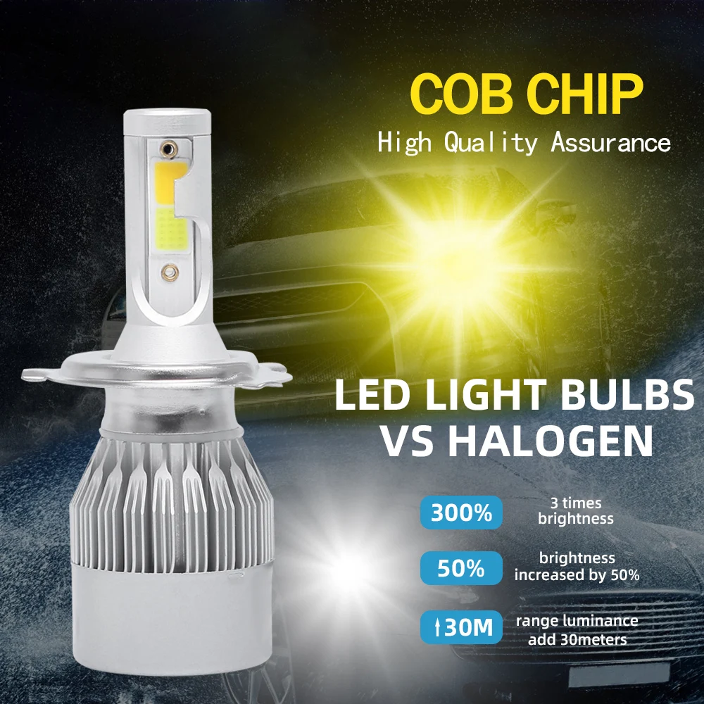 

2PCS 36W C6 H4 Led Headlight Bulbs 3000K 6000K 8000K 8000LM LED Car Lights COB Chip 9V 36V Auto Headlamps waterproof IP68