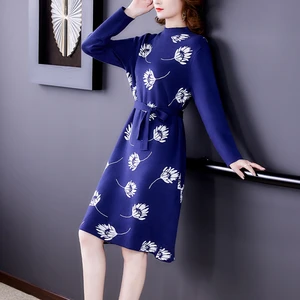 2021 Autumn Winter Oversize Loose Knee-lenght Thick Sweater Dress Women Long Sleeve Straight Maix Dress Female warm Knit Dress