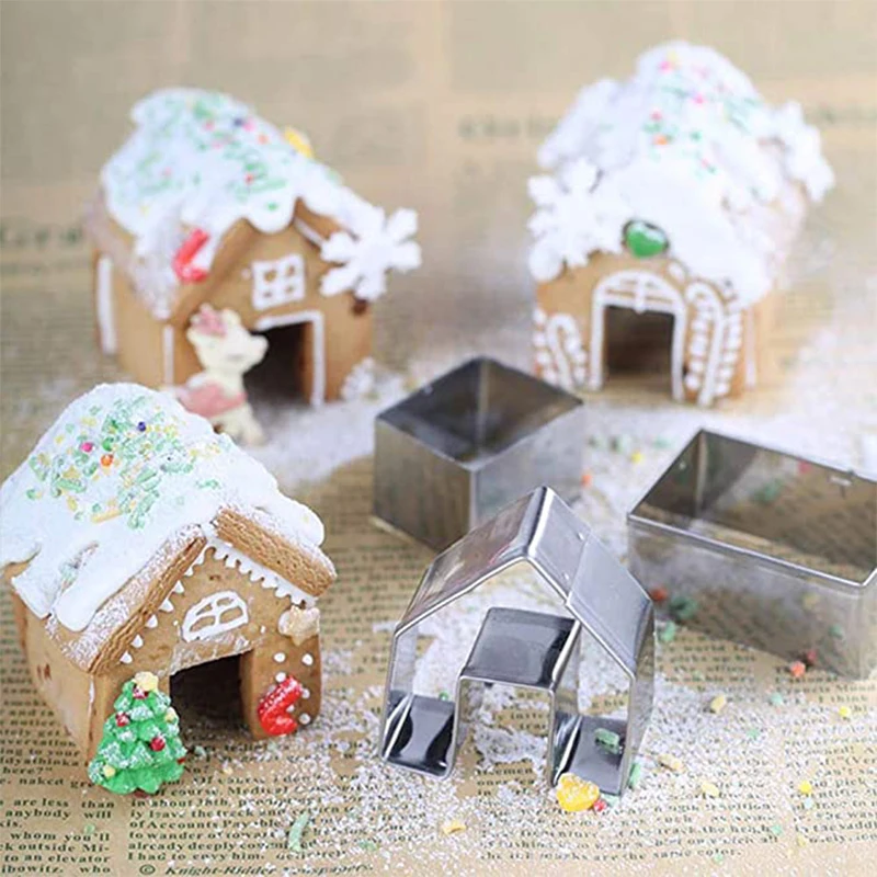 

Set of 3 Christmas Cookie Cutter Stainless Steel Biscuit Cutting Stencil 3D Gingerbread House DIY Fondant Baking Dies RERI889