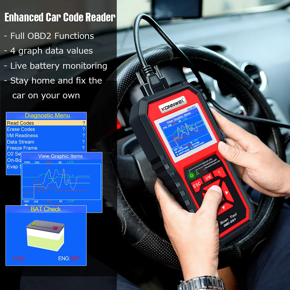 OBD 2 Автомобильный сканер OBD2 KONNWEI KW850 полный ODB2 многоязычные автомобильные