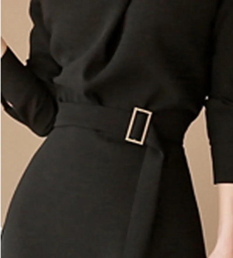

2021 New Spring Autumn Vintage Woman Dress Long Sleeve A-Line Slim Lace-Up Office Lady Work Formal Dresses Solid Color Sashes