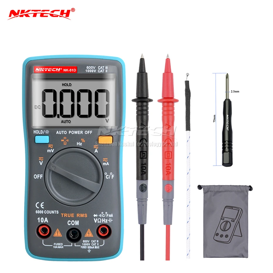 NK-51D Temperature NK51B VS RM100 Diagnostic-tool Digital Multimeter 6000Counts Backlight AC/DC Ohm Ammeter Temperature multimetro NK51A C D - Цвет: NK-51D Temperature