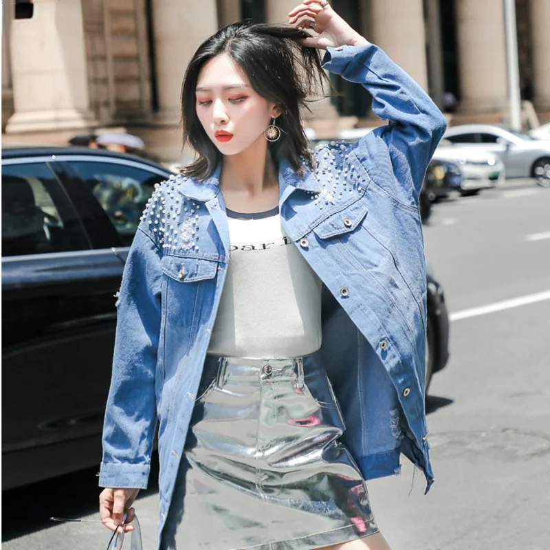 

2021 Women Denim Jacket Loose Fit Casual Style Blue Long Coat Jackets Tops Coats And Jackets Woman Chaqueta Mujer Kurtka Damska
