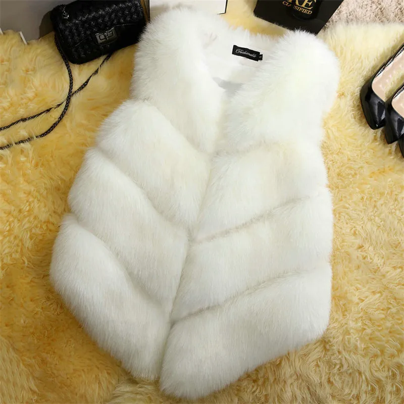 VS2002White Большие размеры, пальто из искусственного меха, повседневная меховая куртка без рукавов, пальто, винтажная осенне-зимняя женская меховая жилетка, верхняя одежда, топы - Цвет: VS2002White