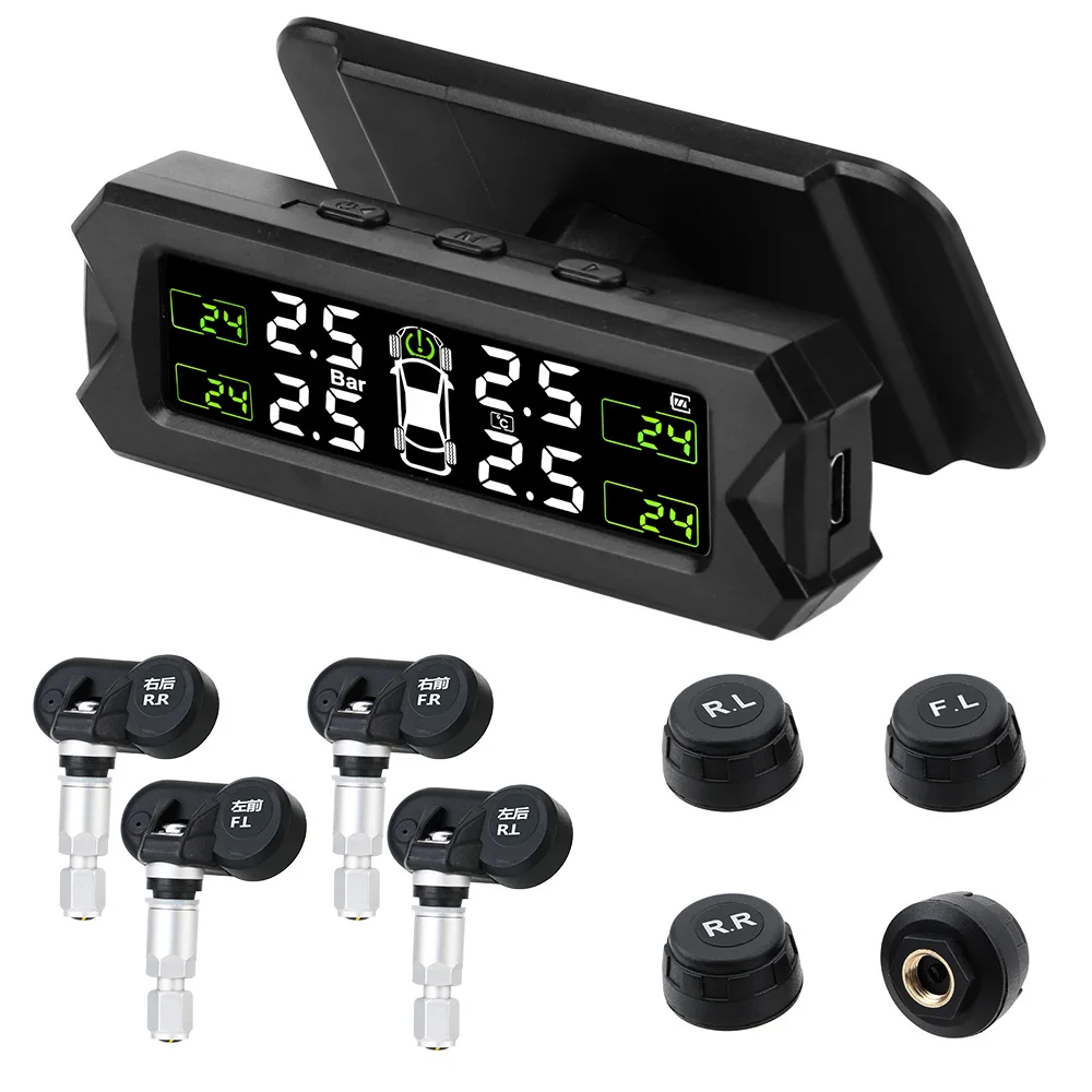 

Temperature Warning Tire Pressure Monitoring System Tyre Pressure Sensor Auto Security Alarm Solar Power Car TPMS
