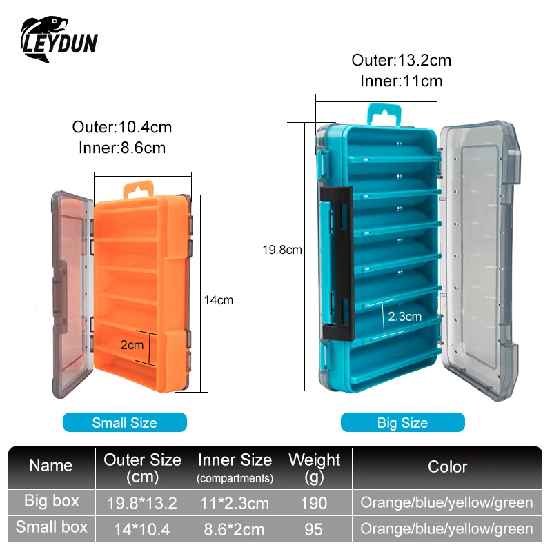 LEYDUN Hot 12 14 Compartments Fishing Tackle Boxes Bait Lure Hook Accessories Box Storage Double Sided High Strength Fishing Box 2