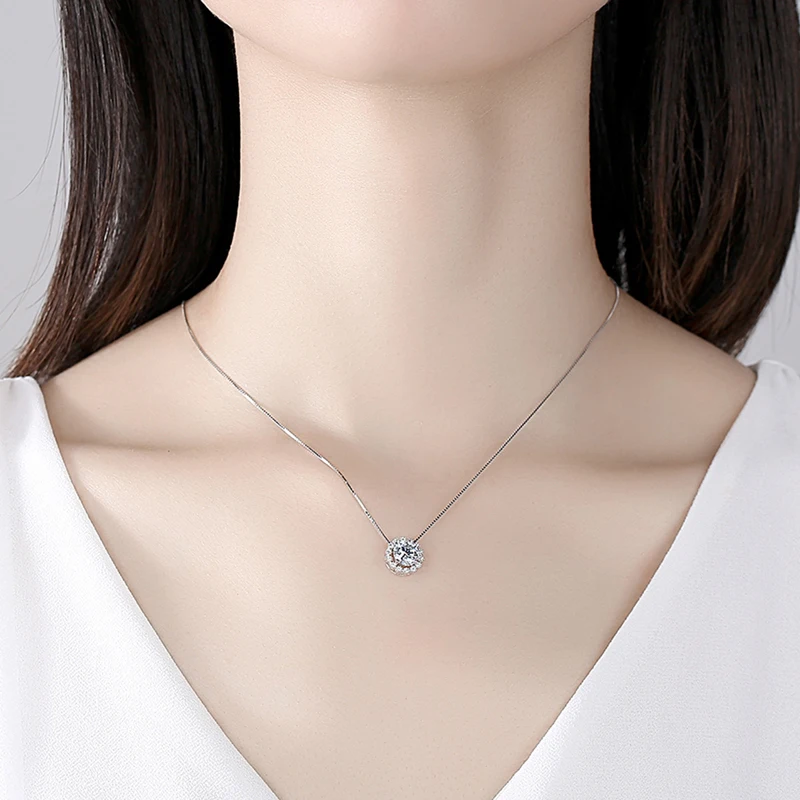 

Knobspin 100% 925 Sterling Silver Snowflake Real 1 Carat D Color Moissanite Wedding Pendant Necklace For Women Fine Jewelry Gift