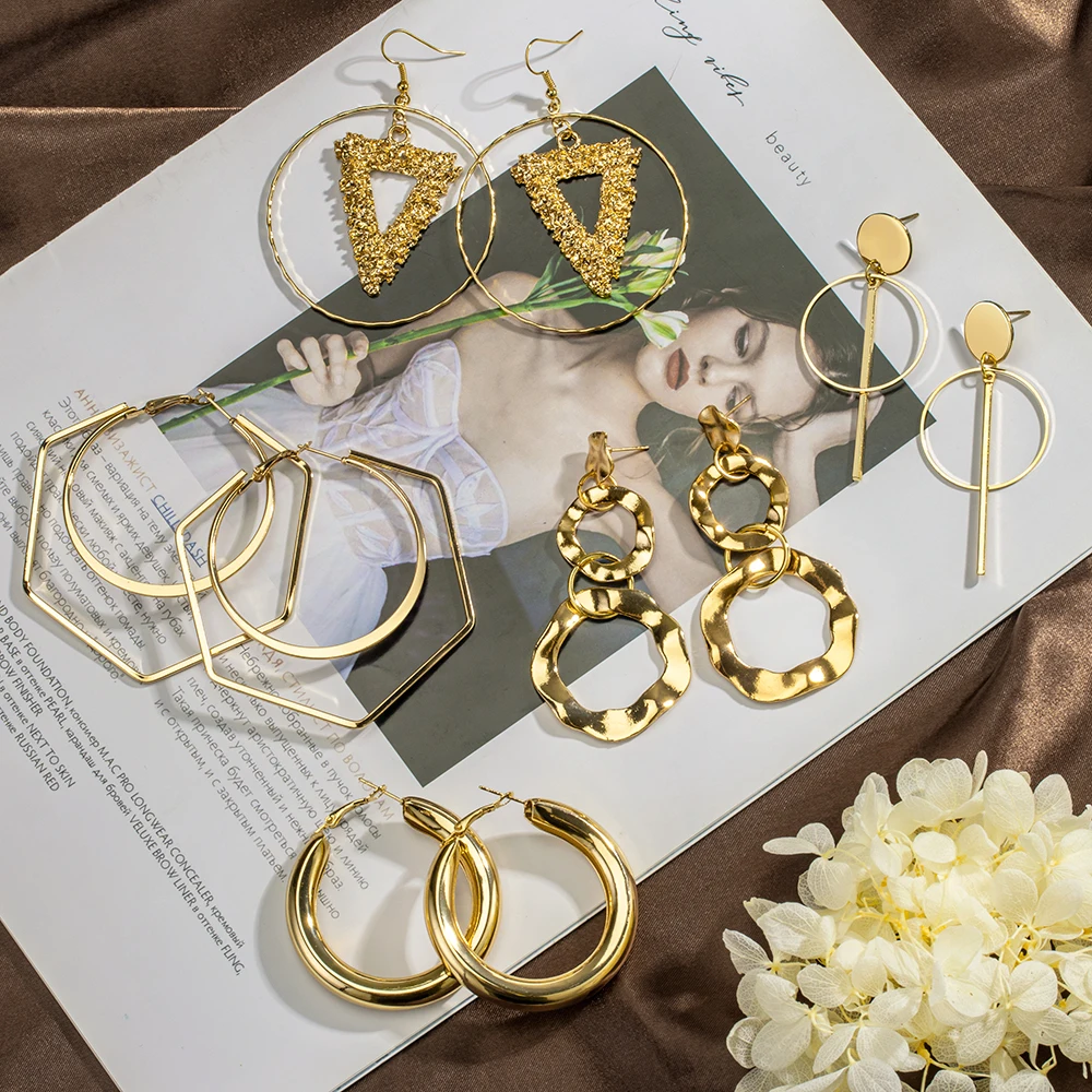 

BLINLA Vintage Statement Gold Earrings Big Geometric Round Hollow Drop Earrings For Women 2020 Female Wedding Fashion Jewelry