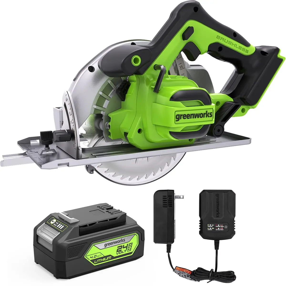 

Циркулярная Пила Greenworks 24 в 7-1/4 дюйма, беспроводная, с батареей 4 Ач и зарядным устройством 2 А