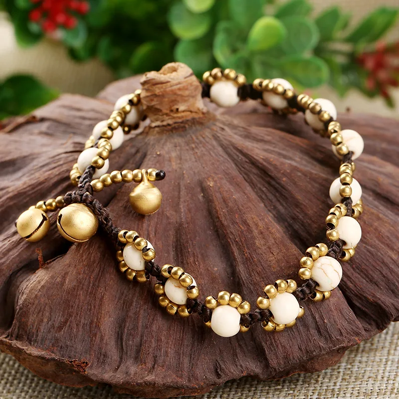 

Bohemian Ethnic Style Retro Turquoise Women's Bracelet Wax Rope Hand-woven DIY Beach Style Creative Couple Female Bangle Jewelry