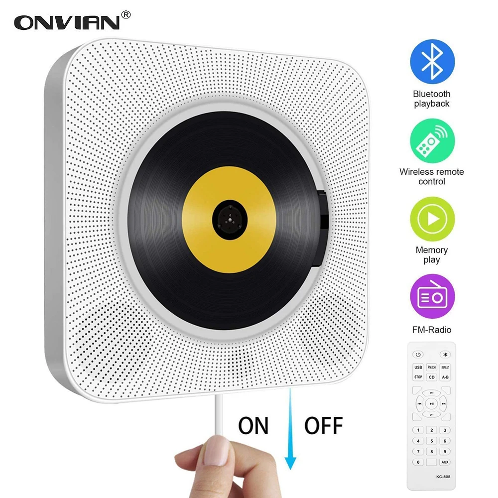 Настенный CD проигрыватель onbian с объемным звуком FM радио Bluetooth USB MP3 дисков