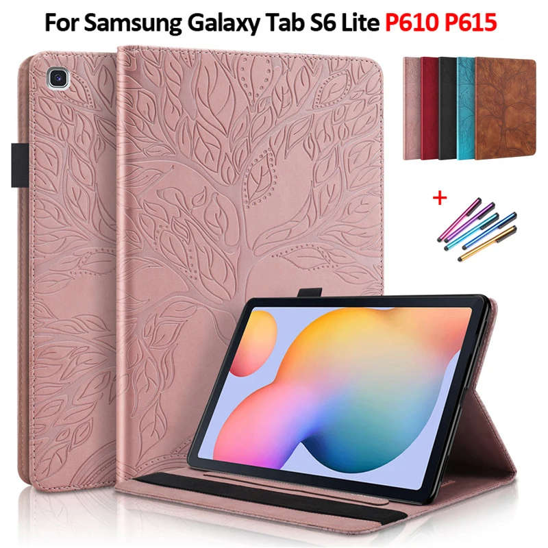 

Emboss Tree Leather Flip Case for Samsung Galaxy Tab S6 Lite Case P610 P615 Wallet Tablet Funda for Galaxy Tab S6 Lite Case Capa
