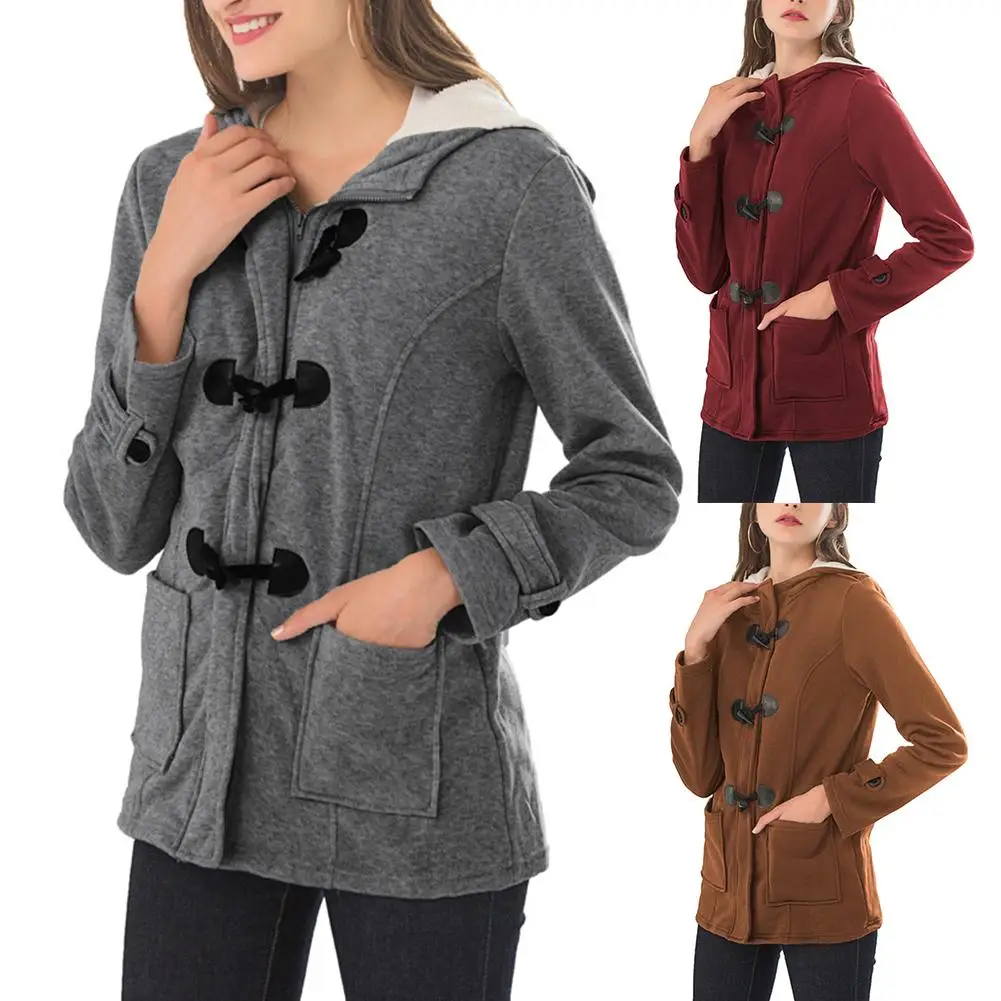 Модное женское пальто с капюшоном пряжкой спереди размера плюс Женская