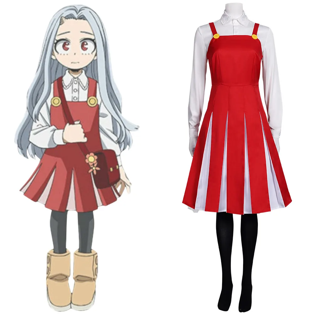 

Anime My Boku no Hero Academia Eri Cosplay Costume Red Strap Dress + Shirt Full Set Outfits Halloween Carnival Suit