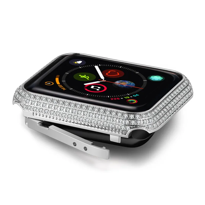Блестящие стразы чехол для Apple Watch series 5 4 3 2 1 металлический бампер защитная рамка для iWatch чехол 44 мм 40 мм 42 мм 38 мм