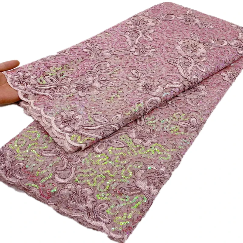 

African French Lace Fabric 2021 High Quality Lace With Sequins Nigerian Lace Fabrics For Wedding Dress Sewing XH-175